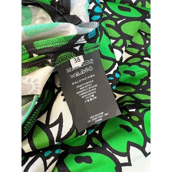 BALENCIAGA Green Hight Waist Floral Print Pleated Knee Length Skirt Size… - Picture 8 of 11